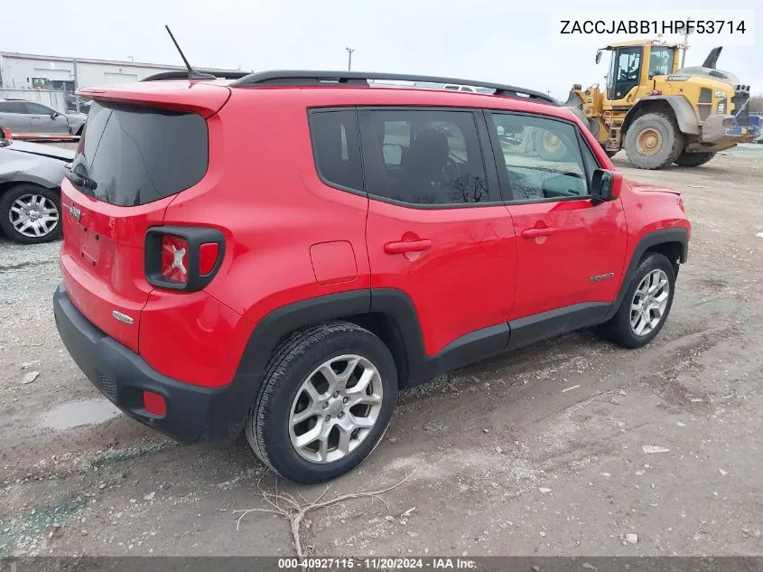 2017 Jeep Renegade Latitude Fwd VIN: ZACCJABB1HPF53714 Lot: 40927115