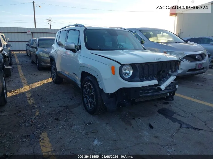 2018 Jeep Renegade Limited Fwd VIN: ZACCJADB0JPH05324 Lot: 39131550