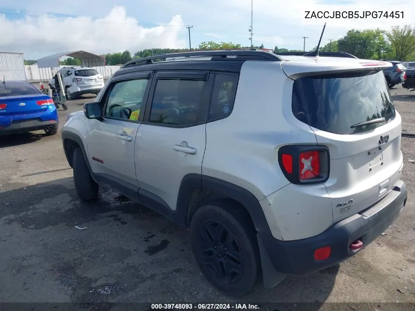 2018 Jeep Renegade Trailhawk 4X4 VIN: ZACCJBCB5JPG74451 Lot: 39748093