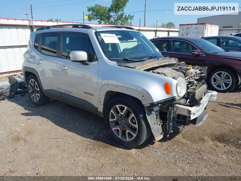 2018 Jeep Renegade Latitude Fwd VIN: ZACCJABB6JPJ19114 Lot: 39981848