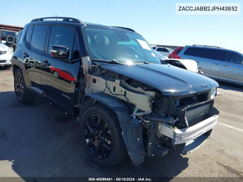 2018 Jeep Renegade Altitude Fwd VIN: ZACCJABB2JPH43852 Lot: 40099481