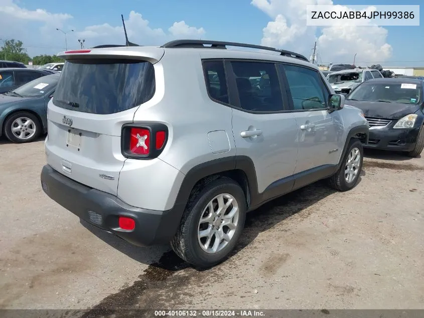 2018 Jeep Renegade Latitude Fwd VIN: ZACCJABB4JPH99386 Lot: 40106132