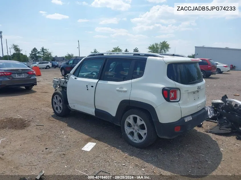 2018 Jeep Renegade Limited Fwd VIN: ZACCJADB5JPG74233 Lot: 40194037