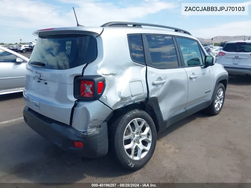 2018 Jeep Renegade Latitude Fwd VIN: ZACCJABB3JPJ70103 Lot: 40196287