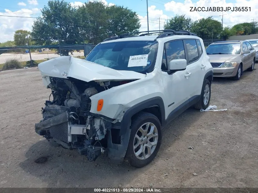 2018 Jeep Renegade Latitude Fwd VIN: ZACCJABB3JPJ36551 Lot: 40221513