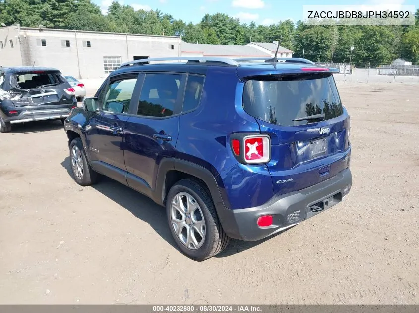 2018 Jeep Renegade Limited 4X4 VIN: ZACCJBDB8JPH34592 Lot: 40232880