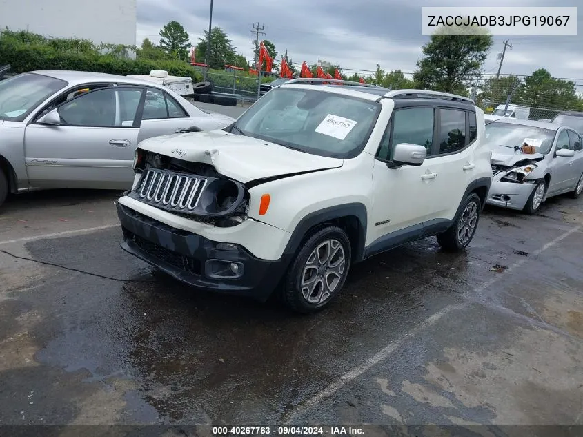 2018 Jeep Renegade Limited Fwd VIN: ZACCJADB3JPG19067 Lot: 40267763