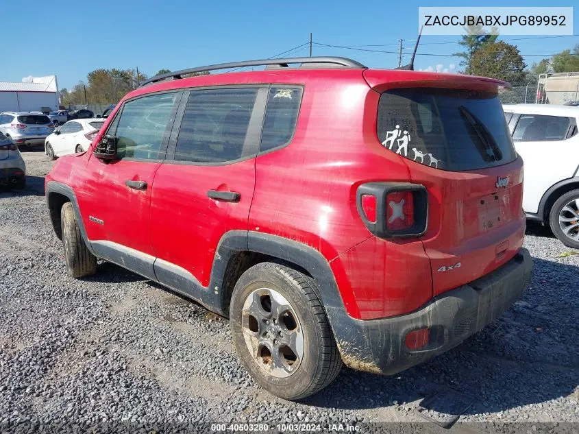 2018 Jeep Renegade Sport 4X4 VIN: ZACCJBABXJPG89952 Lot: 40503280