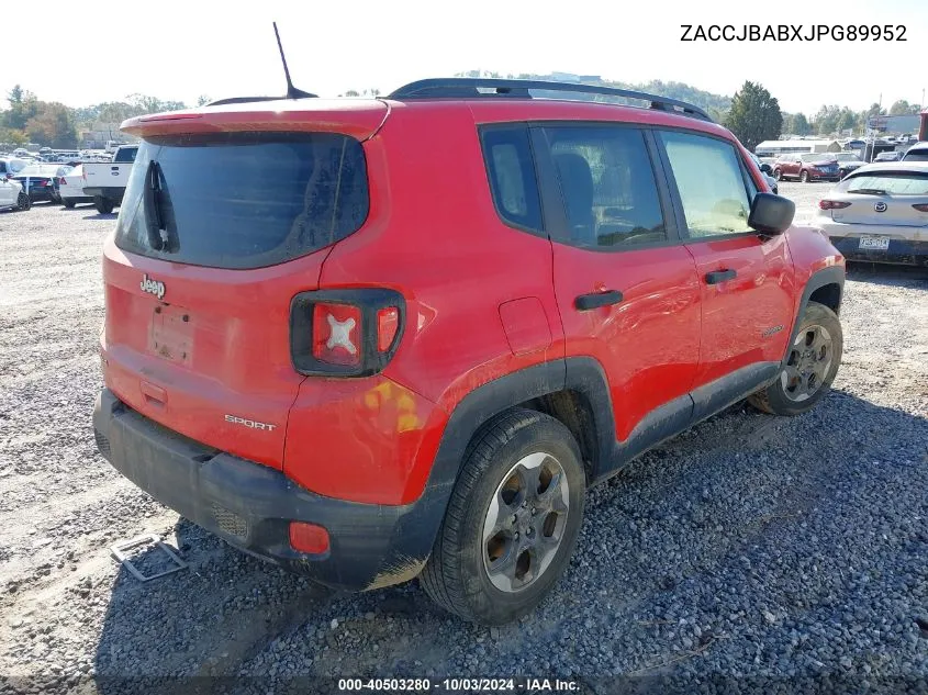 2018 Jeep Renegade Sport 4X4 VIN: ZACCJBABXJPG89952 Lot: 40503280