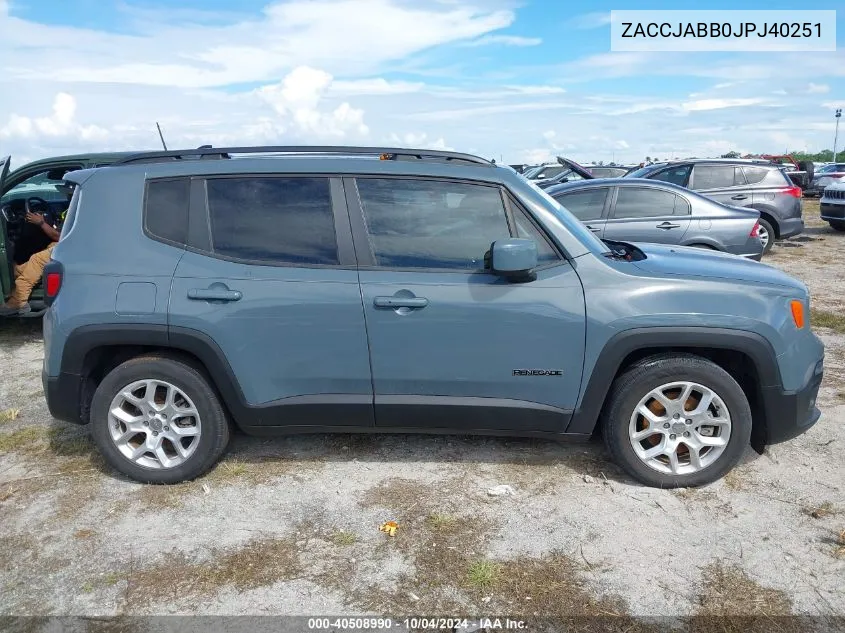 2018 Jeep Renegade Latitude Fwd VIN: ZACCJABB0JPJ40251 Lot: 40508990