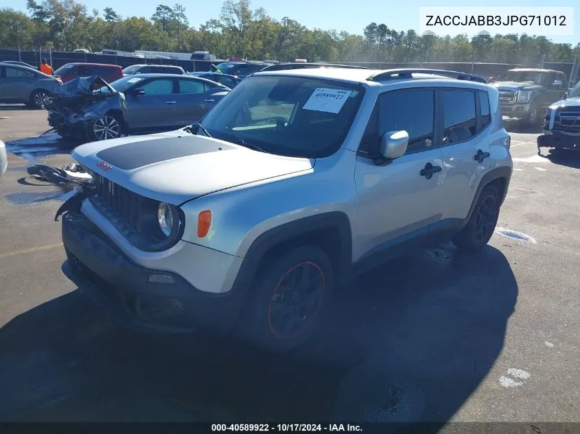 2018 Jeep Renegade Latitude Fwd VIN: ZACCJABB3JPG71012 Lot: 40589922