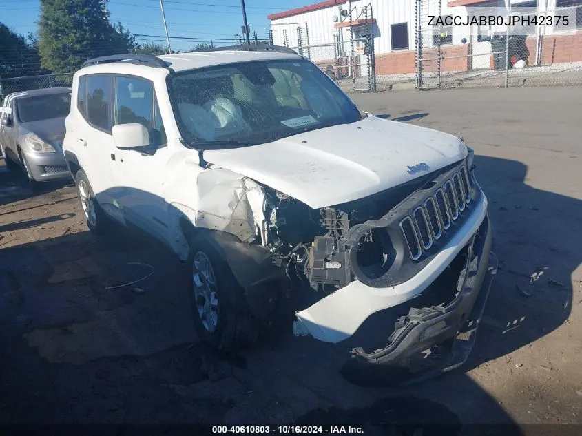 2018 Jeep Renegade Latitude Fwd VIN: ZACCJABB0JPH42375 Lot: 40610803