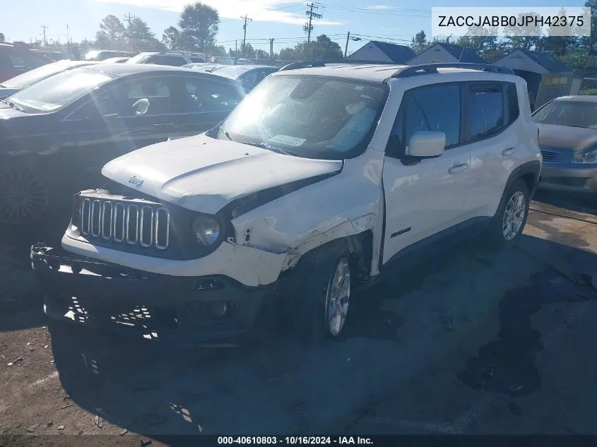 2018 Jeep Renegade Latitude Fwd VIN: ZACCJABB0JPH42375 Lot: 40610803