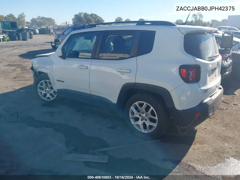 2018 Jeep Renegade Latitude Fwd VIN: ZACCJABB0JPH42375 Lot: 40610803