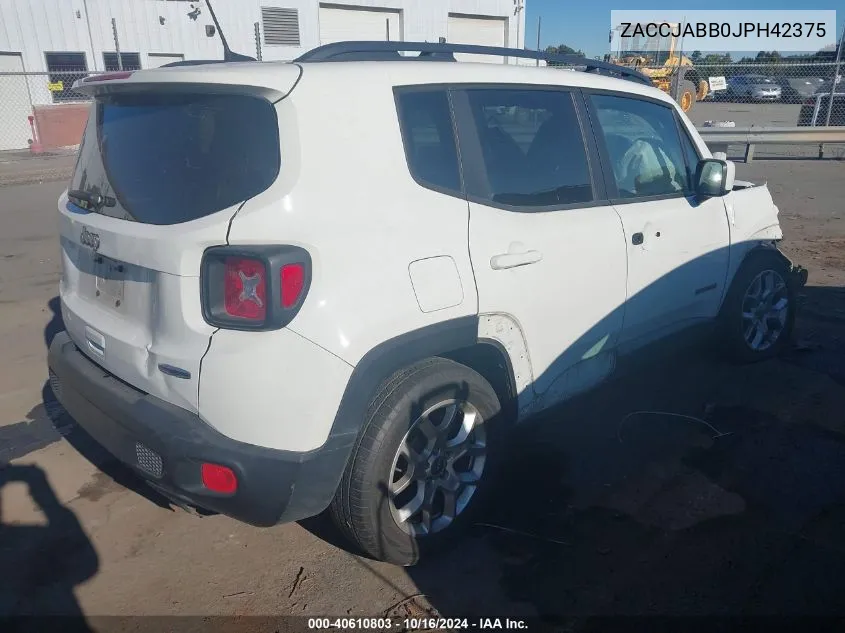 2018 Jeep Renegade Latitude Fwd VIN: ZACCJABB0JPH42375 Lot: 40610803