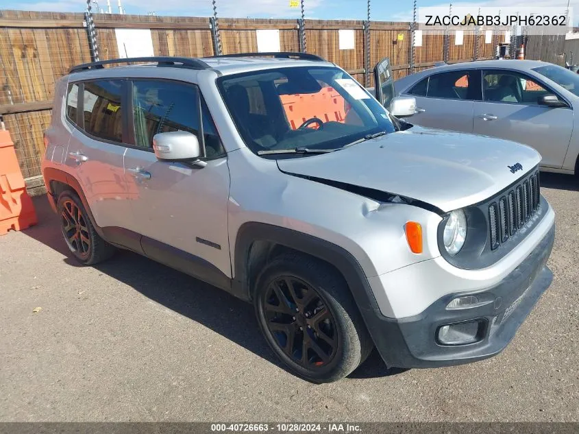 2018 Jeep Renegade Altitude Fwd VIN: ZACCJABB3JPH62362 Lot: 40726663