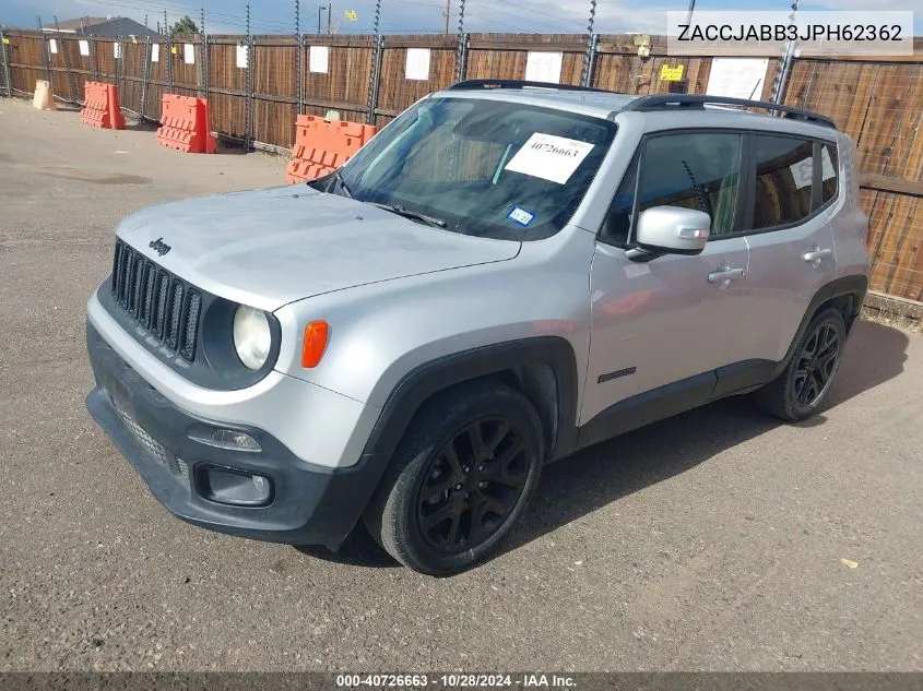 2018 Jeep Renegade Altitude Fwd VIN: ZACCJABB3JPH62362 Lot: 40726663