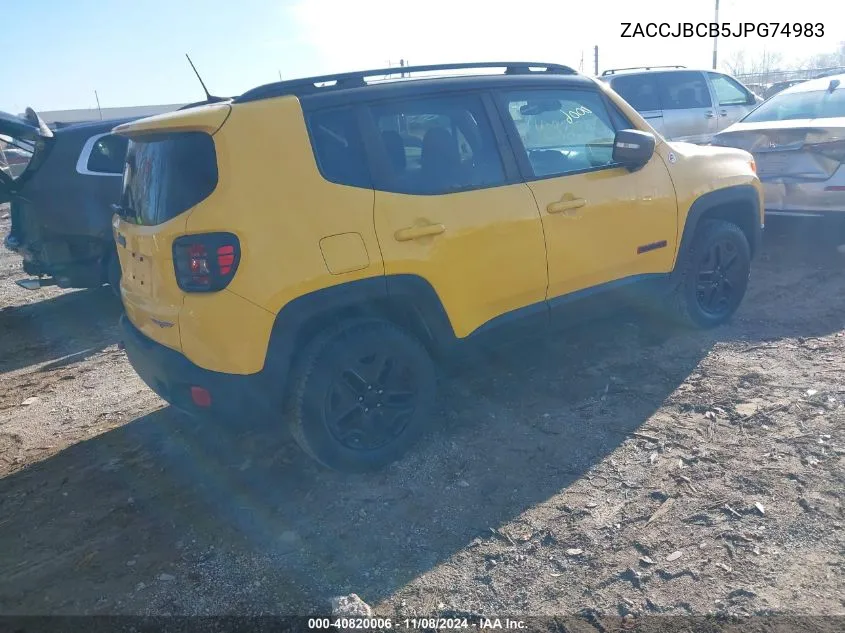 2018 Jeep Renegade Trailhawk 4X4 VIN: ZACCJBCB5JPG74983 Lot: 40820006