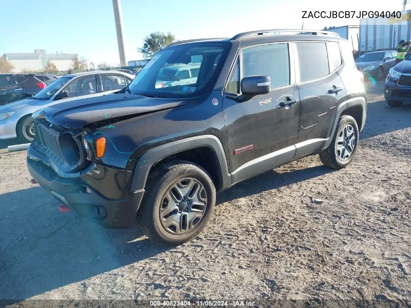 2018 Jeep Renegade Trailhawk 4X4 VIN: ZACCJBCB7JPG94040 Lot: 40823404