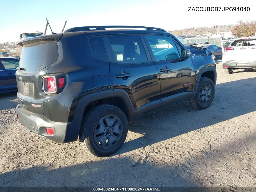 2018 Jeep Renegade Trailhawk 4X4 VIN: ZACCJBCB7JPG94040 Lot: 40823404