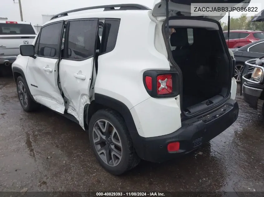 2018 Jeep Renegade Latitude Fwd VIN: ZACCJABB3JPG86822 Lot: 40829393