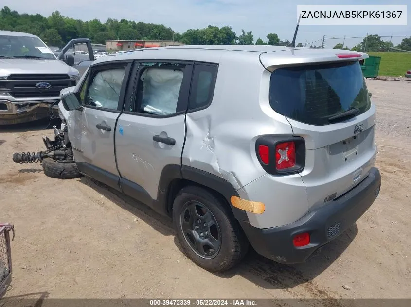 2019 Jeep Renegade Sport Fwd VIN: ZACNJAAB5KPK61367 Lot: 39472339