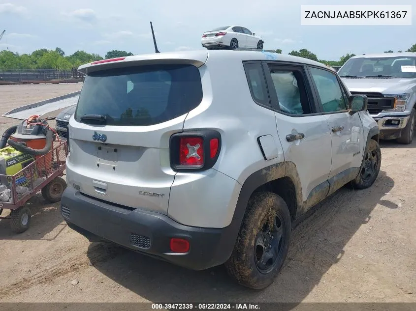 2019 Jeep Renegade Sport Fwd VIN: ZACNJAAB5KPK61367 Lot: 39472339