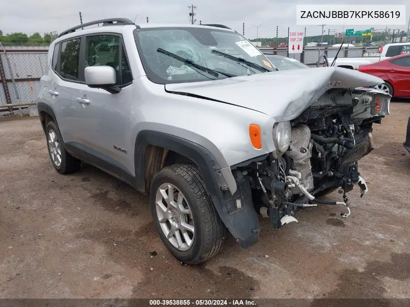 2019 Jeep Renegade Latitude 4X4 VIN: ZACNJBBB7KPK58619 Lot: 39538855