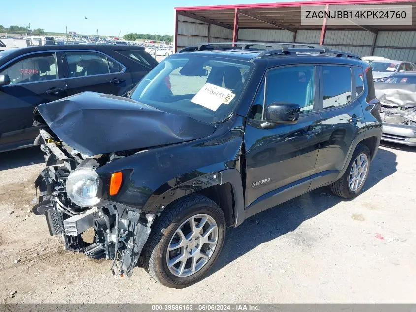 2019 Jeep Renegade Latitude 4X4 VIN: ZACNJBB14KPK24760 Lot: 39586153