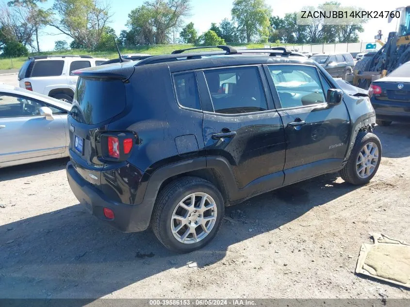 2019 Jeep Renegade Latitude 4X4 VIN: ZACNJBB14KPK24760 Lot: 39586153