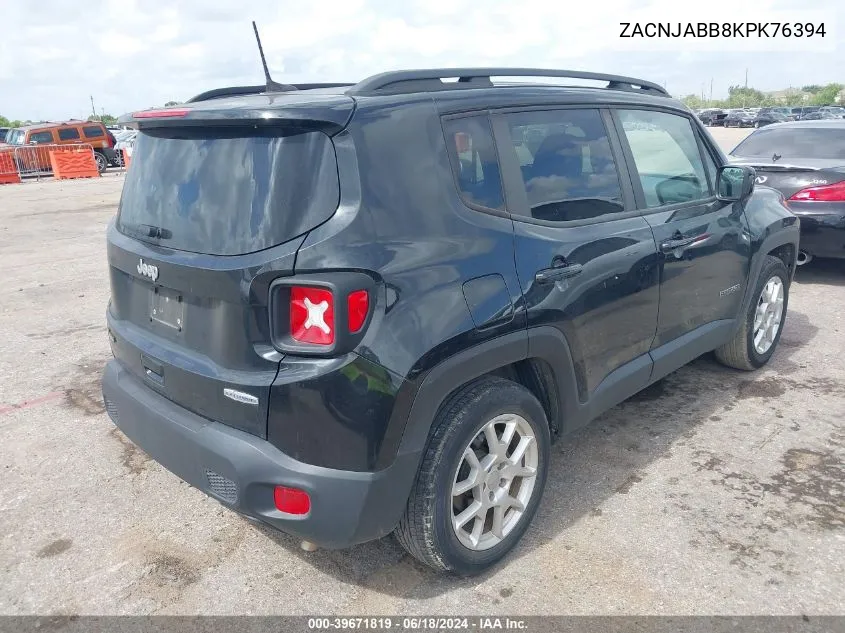 2019 Jeep Renegade Latitude Fwd VIN: ZACNJABB8KPK76394 Lot: 39671819