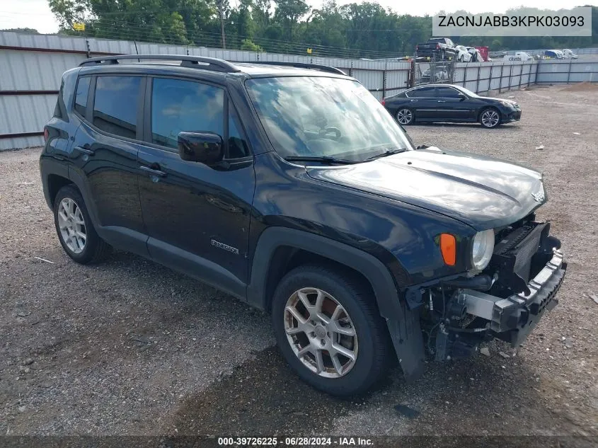 2019 Jeep Renegade Latitude Fwd VIN: ZACNJABB3KPK03093 Lot: 39726225