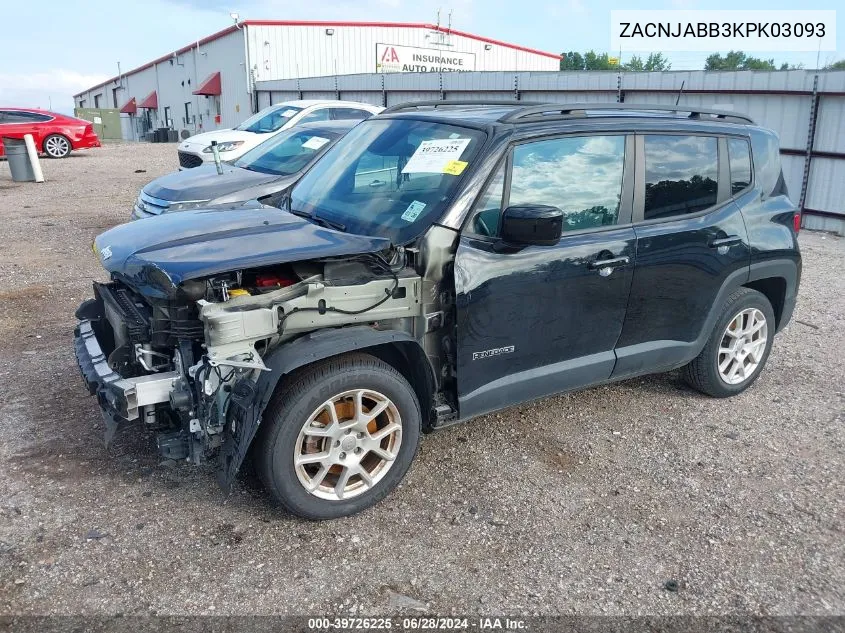 2019 Jeep Renegade Latitude Fwd VIN: ZACNJABB3KPK03093 Lot: 39726225