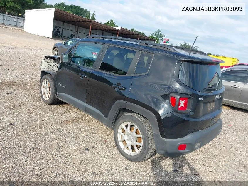 2019 Jeep Renegade Latitude Fwd VIN: ZACNJABB3KPK03093 Lot: 39726225