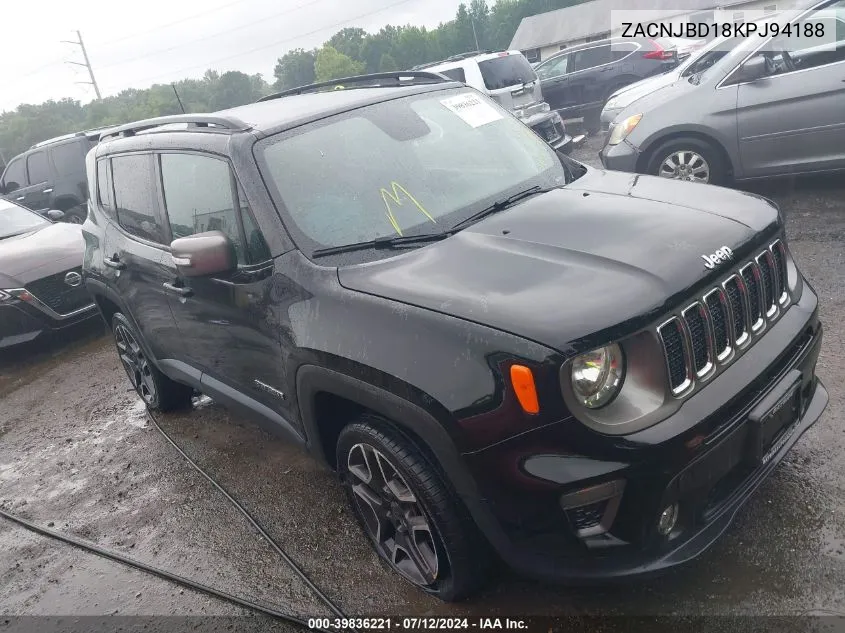 2019 Jeep Renegade Limited 4X4 VIN: ZACNJBD18KPJ94188 Lot: 39836221