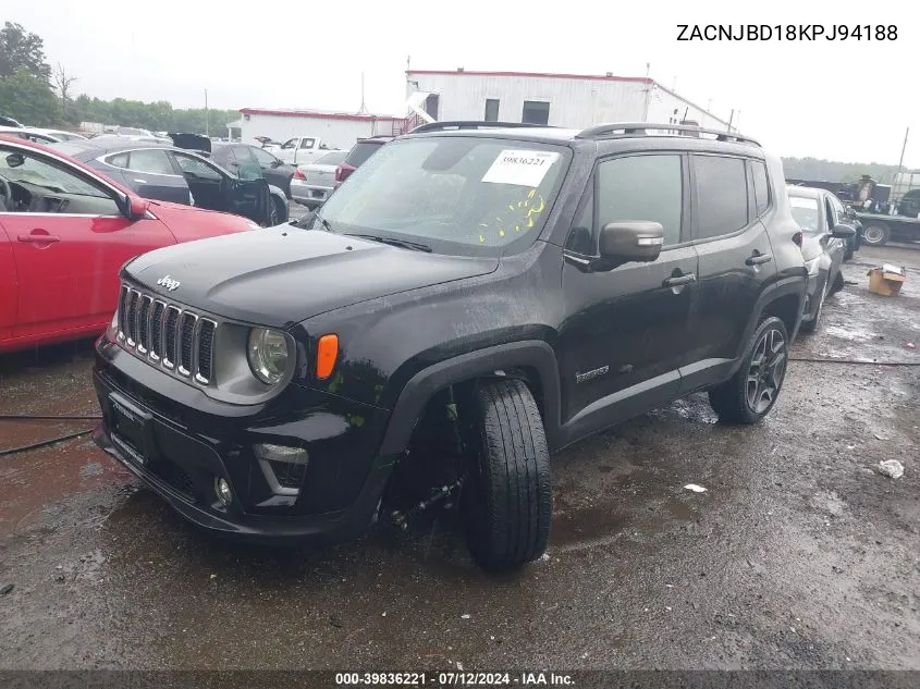 ZACNJBD18KPJ94188 2019 Jeep Renegade Limited 4X4