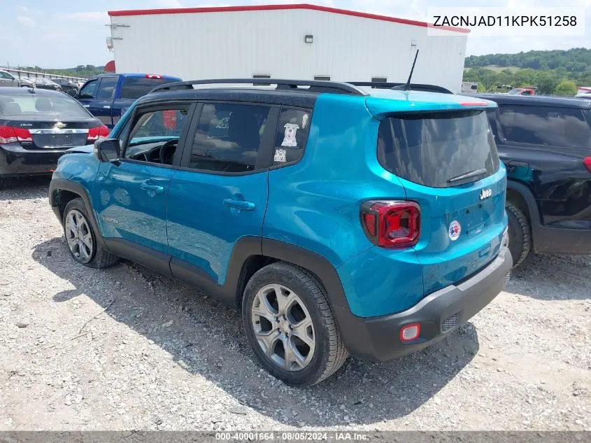 ZACNJAD11KPK51258 2019 Jeep Renegade Limited Fwd