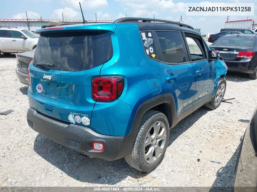 2019 Jeep Renegade Limited Fwd VIN: ZACNJAD11KPK51258 Lot: 40001664