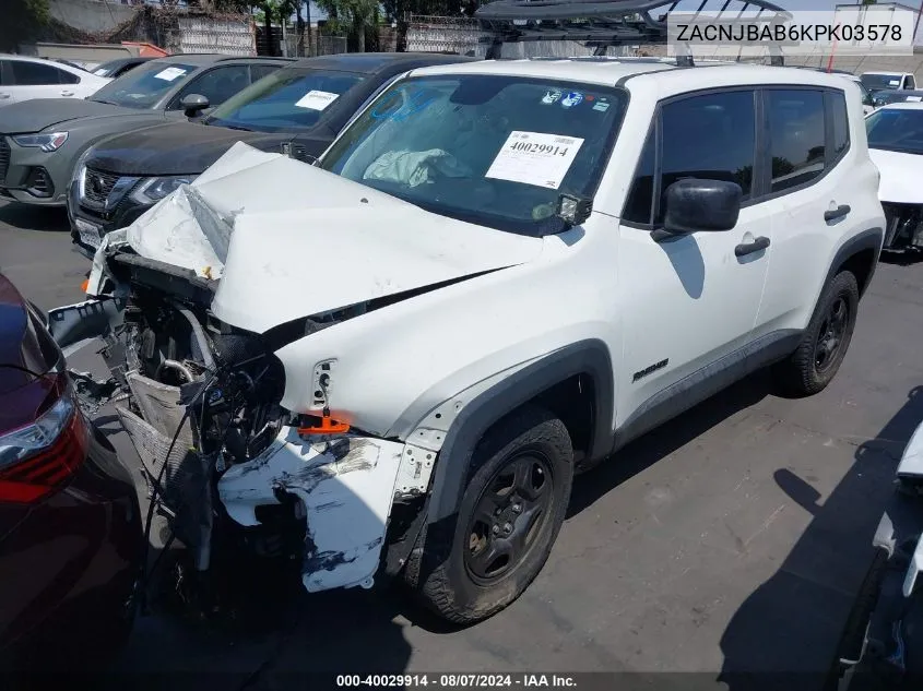 2019 Jeep Renegade Sport 4X4 VIN: ZACNJBAB6KPK03578 Lot: 40029914