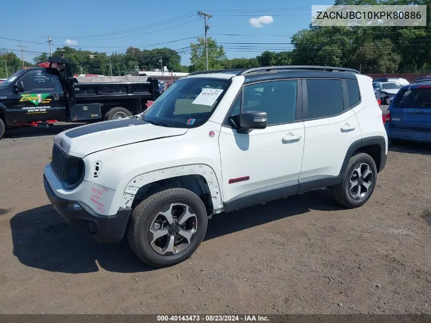 2019 Jeep Renegade Trailhawk 4X4 VIN: ZACNJBC10KPK80886 Lot: 40143473