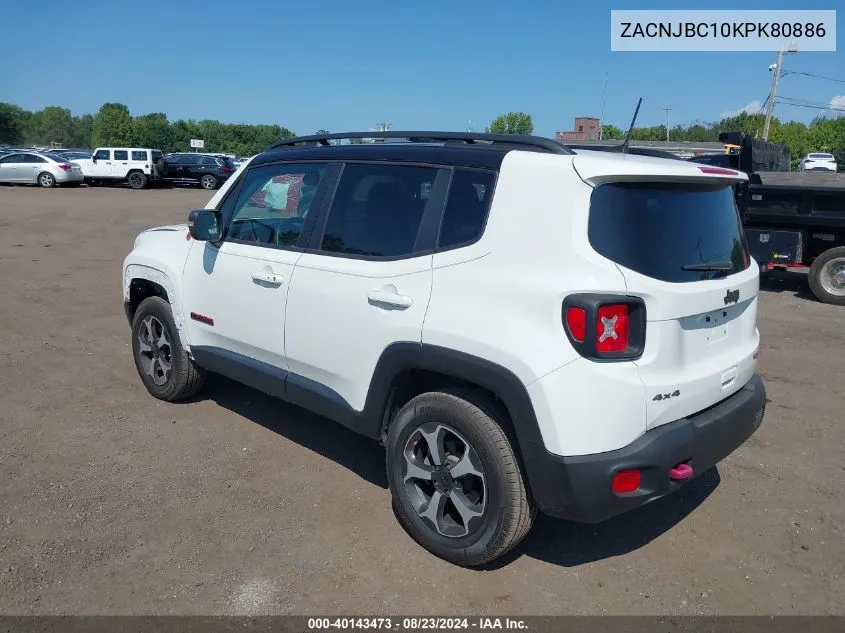 2019 Jeep Renegade Trailhawk 4X4 VIN: ZACNJBC10KPK80886 Lot: 40143473