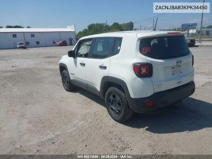 2019 Jeep Renegade Sport 4X4 VIN: ZACNJBAB3KPK34450 Lot: 40213686