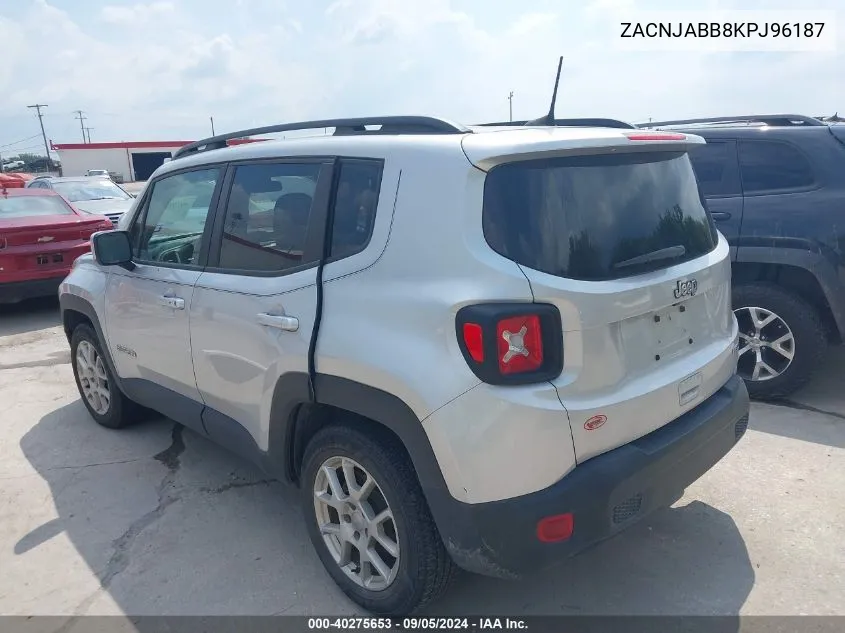 2019 Jeep Renegade Latitude Fwd VIN: ZACNJABB8KPJ96187 Lot: 40275653