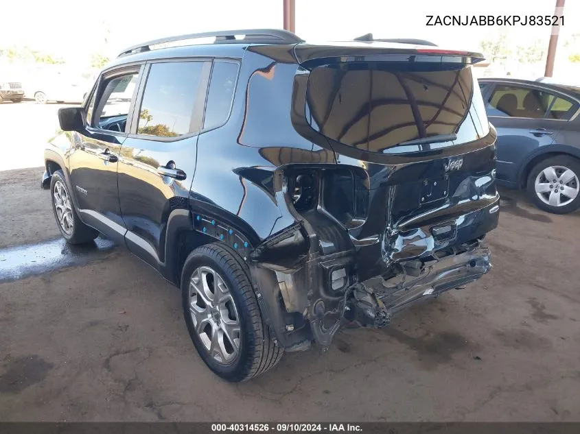 2019 Jeep Renegade Latitude Fwd VIN: ZACNJABB6KPJ83521 Lot: 40314526