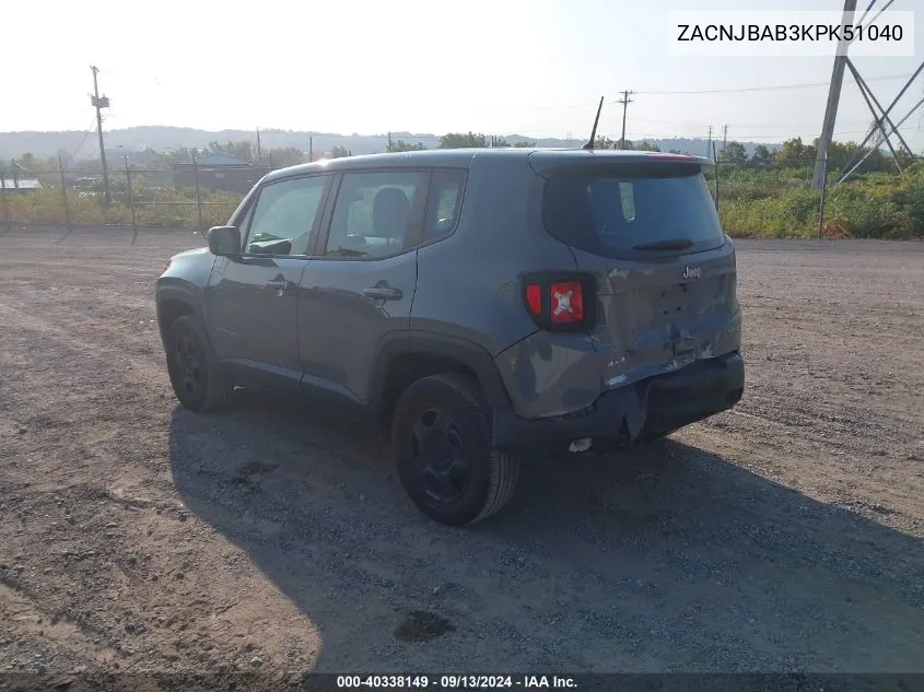 2019 Jeep Renegade Sport VIN: ZACNJBAB3KPK51040 Lot: 40338149