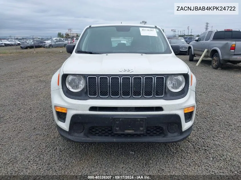 ZACNJBAB4KPK24722 2019 Jeep Renegade Sport 4X4