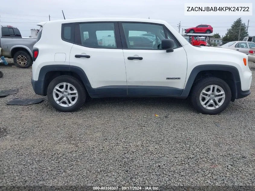 ZACNJBAB4KPK24722 2019 Jeep Renegade Sport 4X4