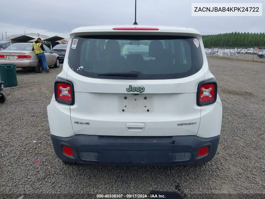 ZACNJBAB4KPK24722 2019 Jeep Renegade Sport 4X4