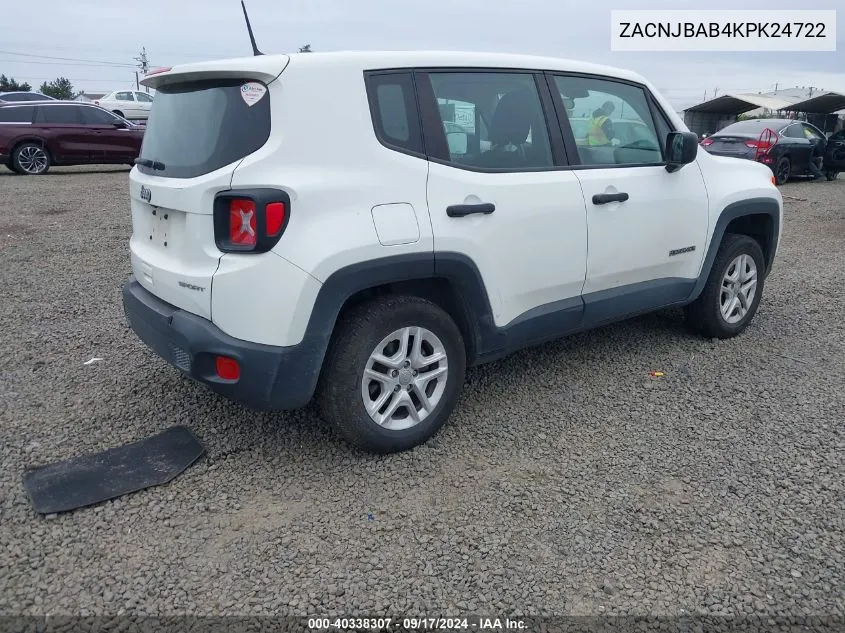 2019 Jeep Renegade Sport 4X4 VIN: ZACNJBAB4KPK24722 Lot: 40338307