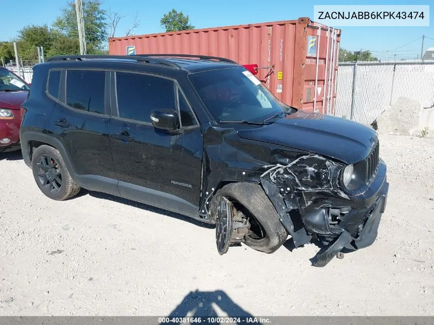 2019 Jeep Renegade Altitude Fwd VIN: ZACNJABB6KPK43474 Lot: 40381646